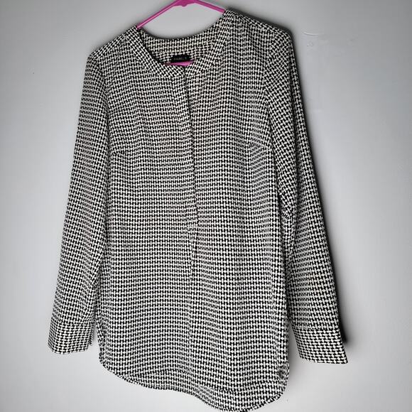 Talbots Houndstooth Blouse Classic Black&White Minimalist Top Size Sm Timeless - Picture 1 of 8